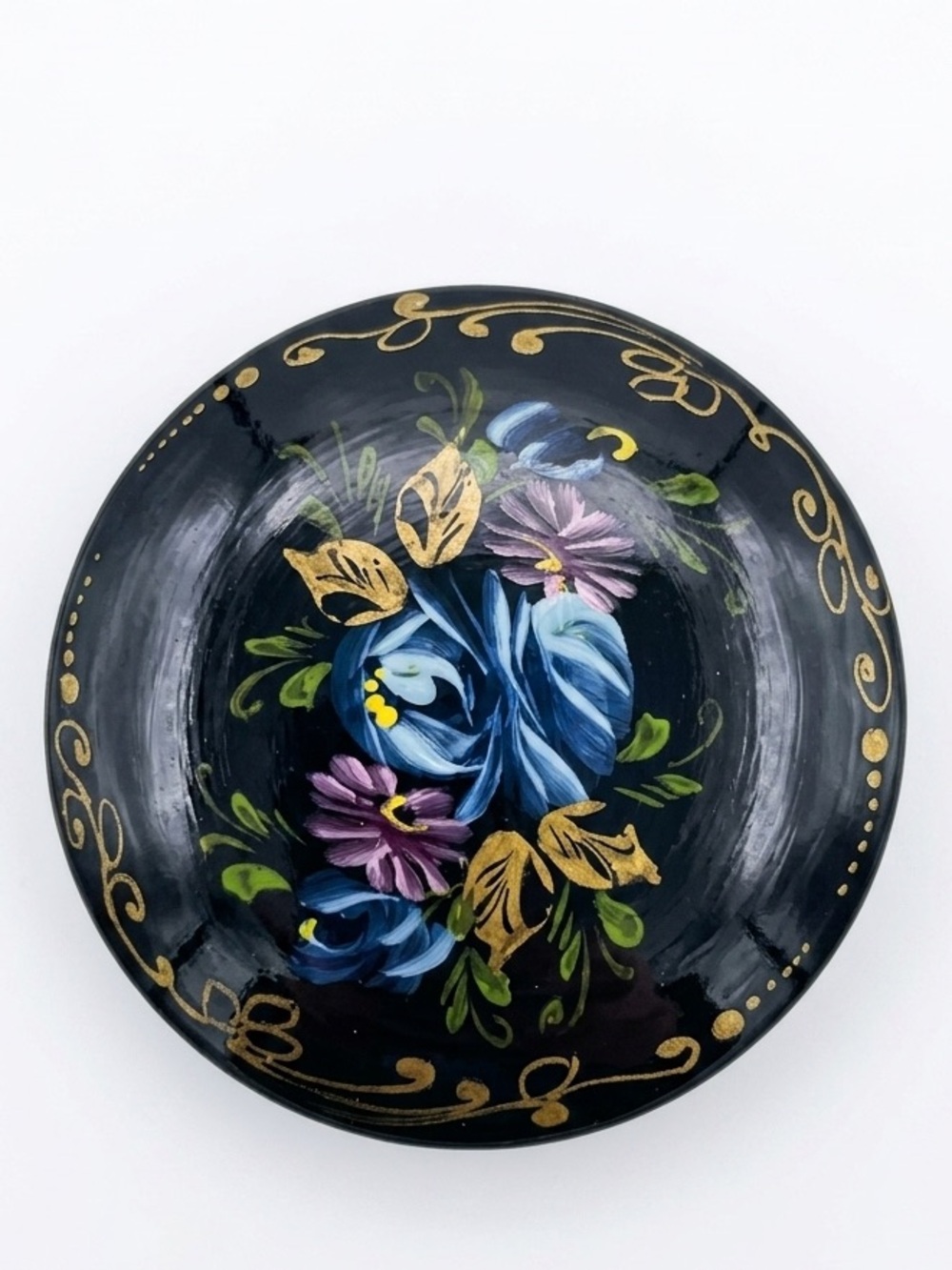 VTG Hand Painted Floral Russian Fedoskino Lacquer Brooch